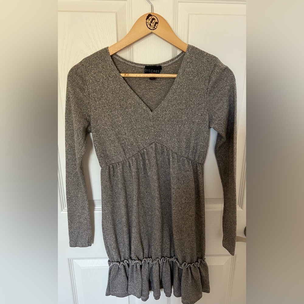Charcoal seasonal Long Sleeve Ruffled Sweater Dress medium